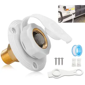 RV City Water Fill Inlet Connection with Check Valve Flange Brass Hose Connector