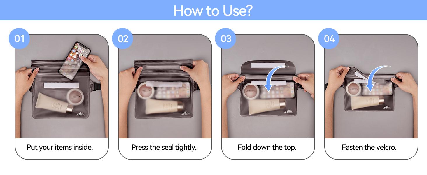 HEETA Waterproof Fanny Pack, Waterproof Pouch Dry Bag 2/3/4 Pack for Phone Passport Purse, Adjustable Waist Strap for Swimming Kayaking Boating Paddle Board Accessories Cruise Beach Camping Essentials