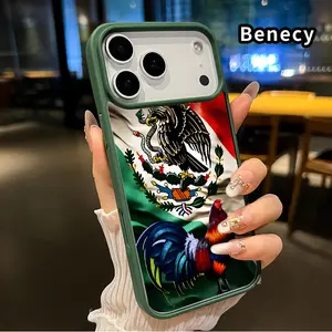Magnetic Phone case for iPhone 17 16  Pro Max Plus 15 14 13 12 11 Air E Mexican Flag Rooster Pattern Non-Yellowing Shockproof Soft Silicone Transparent Acrylic Cover Supports Wireless Charging