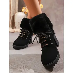 Women’s high-top warm hiking boots for fall and winter, waterproof and non-slip outdoor shoes with fleece lining and windproof design, suitable for casual daily wear