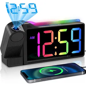 Projection  Clock for Bedroom Ceiling, Loud for Heavy Sleepers, RGB Nightlight, Multi-Color Large Display 5 Brightness Dimmer, Plug in Bedside Electric LED Digital Clock with USB Port