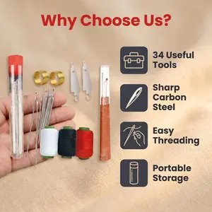 This sewing kit features smooth-threading needles, safe storage, durable steel build, and all essentials for mending, DIY crafts, and leather projects. Portable, ideal for home, travel, and beginners.