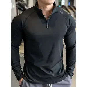 Men's Letter Print Half Zip Up Long Sleeve Tee, Regular Fit Casual Comfy Breathable Quick Drying T-shirt for Gym Workout Hiking Fishing Camping, Men's Top for All Seasons Athletic Sports ClothingGift