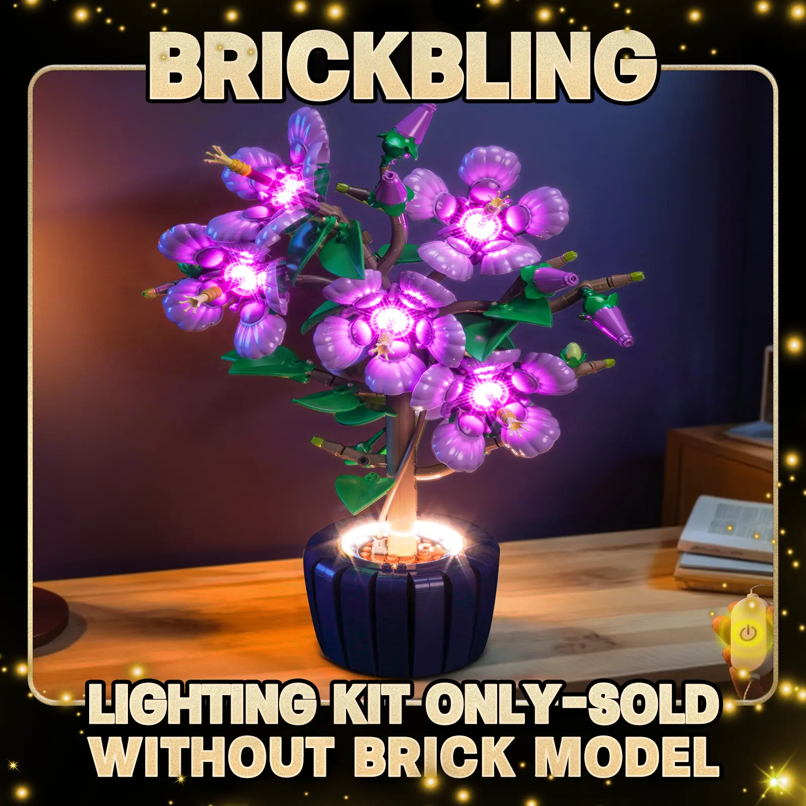 BrickBling Copper LED Light Kit (Kit Only) with USB Ports, 3~5V Voltage, Hidden Wires, Lifelike Illumination for LEGO Hibiscus Flower 21357, Great Add-On for Home Décor & Cool Display, DIY Building Block Upgrade Set