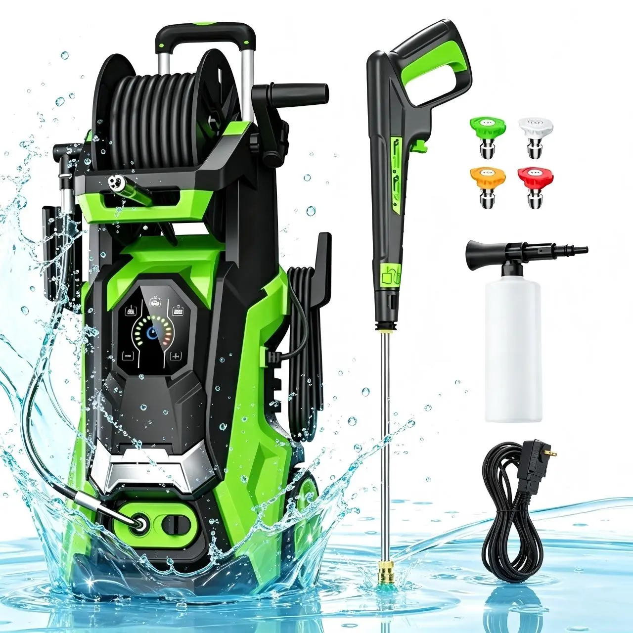 Electric Pressure Washer 2800PSI 2.8GPM, 15 Level Adjustable Touch Screen, Everyday Cleaning Solution, with 4 Spray Nozzle, 500ML Foam Cannon, Stainless Steel Lance, Automatic Total Stop System for Car Wash, Home, Patio, Outdoor Cleaning,driveway,house,