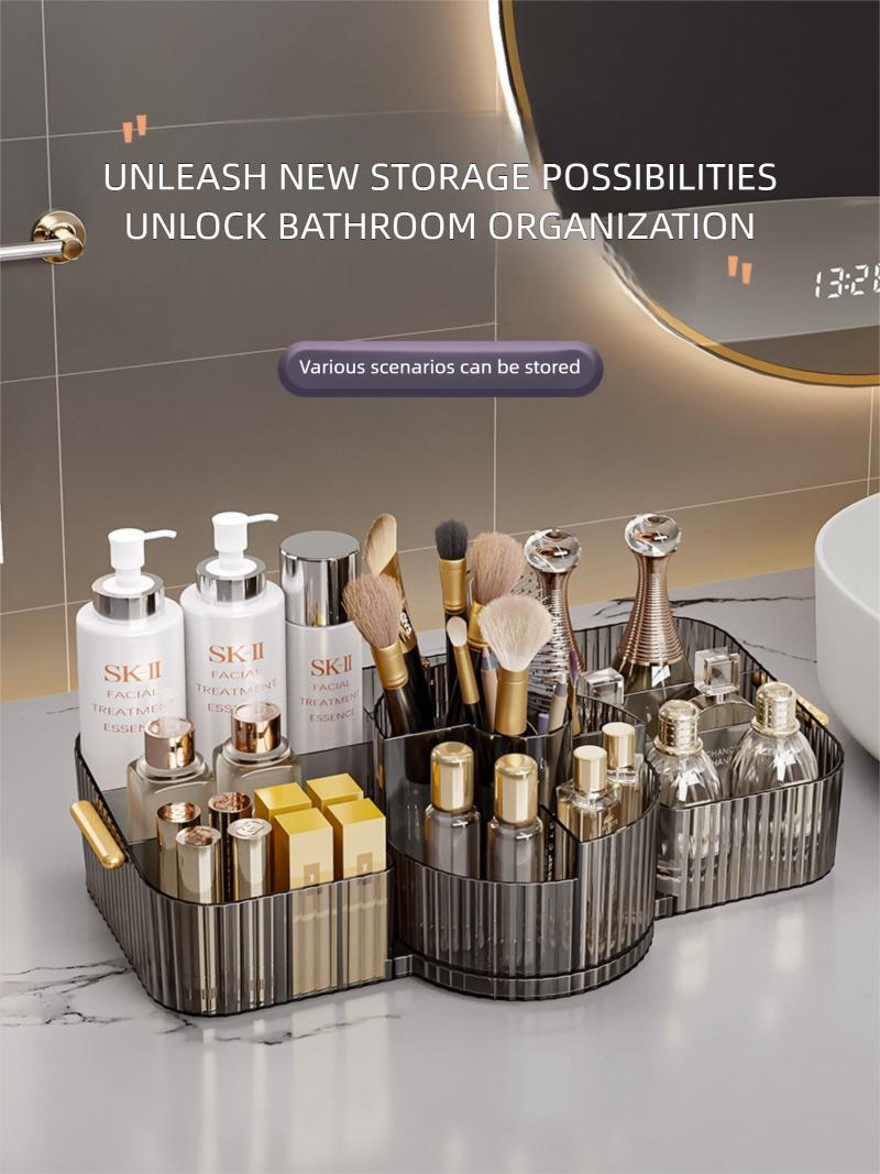 360° Rotating Makeup Organizer, Fits Tall Bottles Skincare Display Case for Vanity, Luxury Cosmetic Storage Box for Brushes & Perfumes