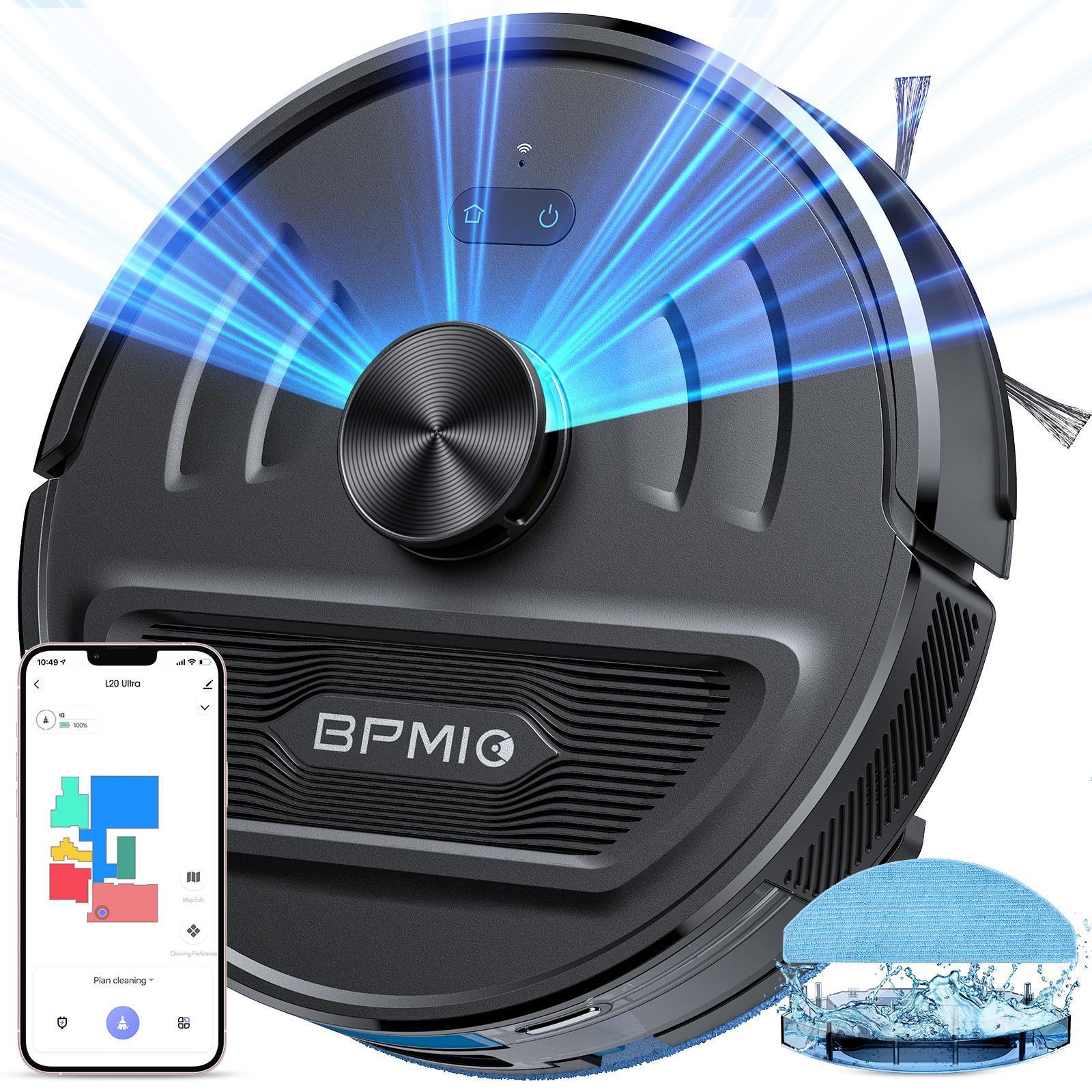 BPMIO B20 2-in-1 Robot Vacuum & Mop Combo 5500Pa Suction LiDAR Navigation 120-Min Runtime Alexa WiFi App Compatible for