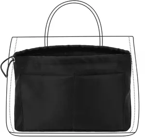 GIVLEFLY，Drawstring，Purse Organizer, Satin material Bag Organizer Insert Purse Organizer For Tote, Handbag,Satin material，Portability (Black,Medium 28)
