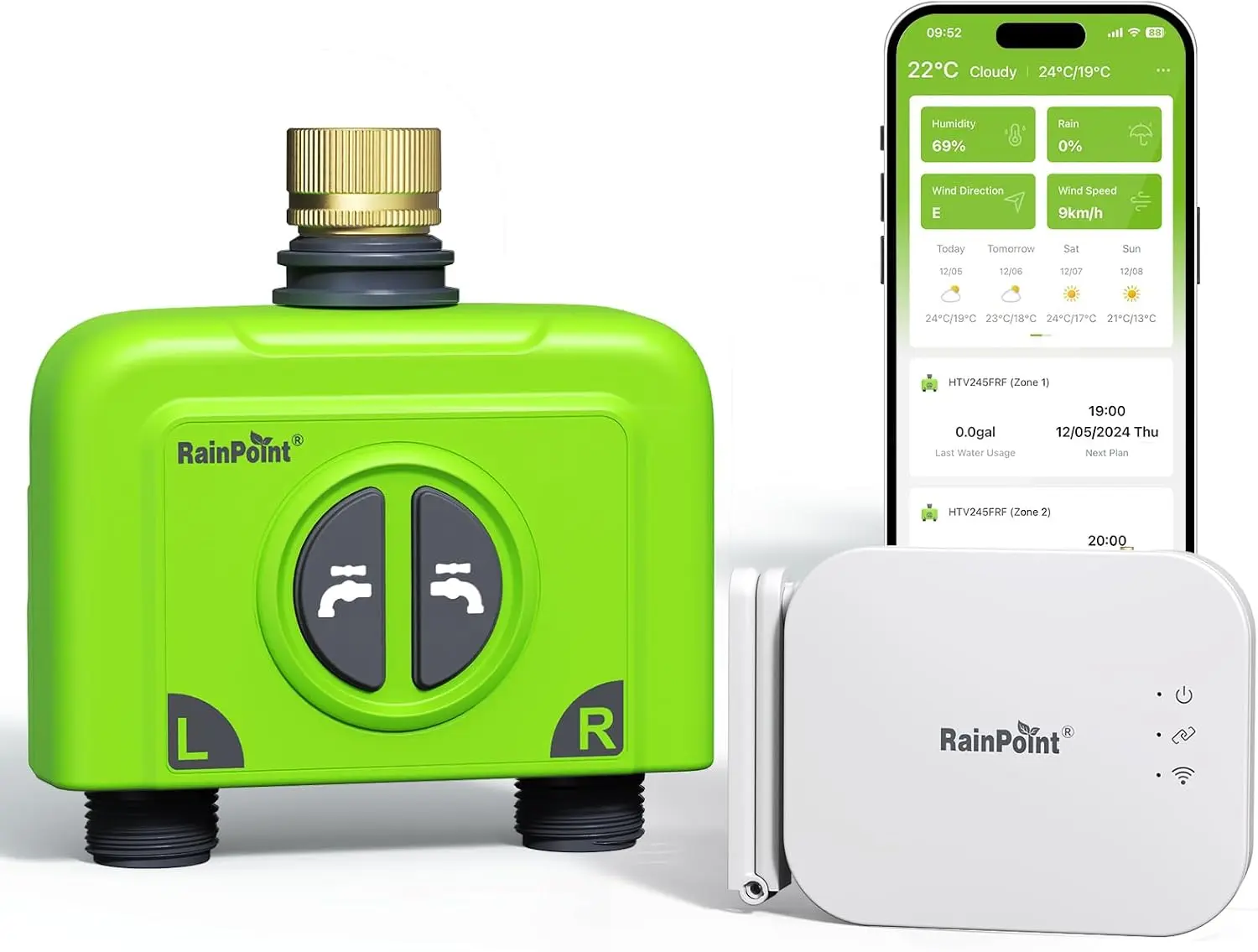 RAINPOINT WiFi Water Timer for Garden Hose, 2 Zone WiFi Sprinkler Controller, Smart Hose Timer Valve, Automatic Drip Irrigation System/Rain Delay for Garden (Brass Inlet, WiFi & Ethernet Connection)