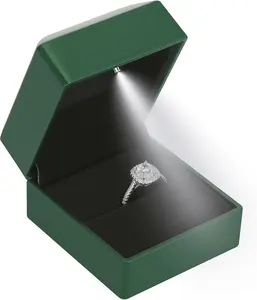 LED Ring Earring Box for Proposal, Wedding, Engagement， Luxury Jewelry Gift Box with LED Light, Jewellry Display Box (Green) LETURE
