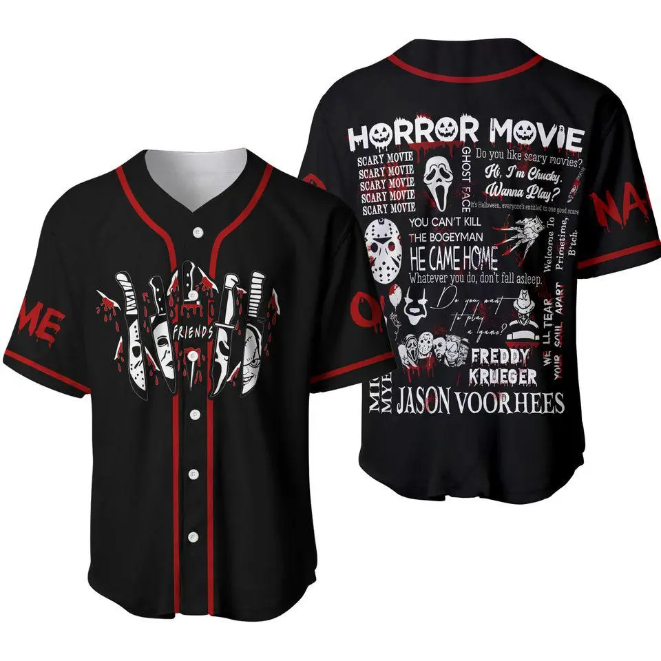 Horror Movie Killers All Over Print Baseball Jersey |   Classic Horror Icons Halloween Outfit Scary Movie Fan Streetwear