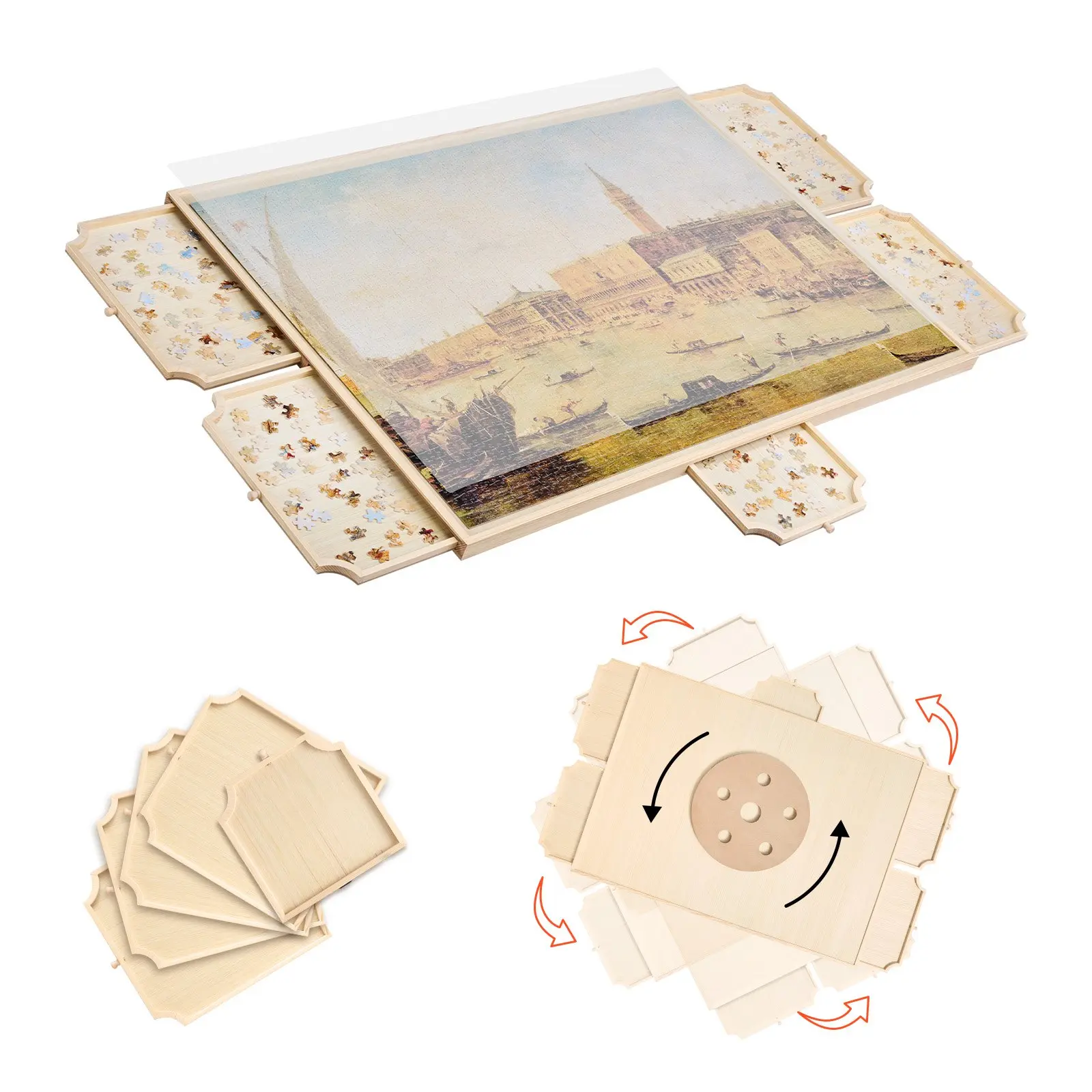 VEVOR 2000 Piece Rotating Puzzle Board with 5 Drawers and Cover, 40x29 in Portable Wooden Table, Jigsaw Puzzle Accessories for Adults, Puzzles Organizer Storage System, Birthday Gift for Momdealsforyoudays