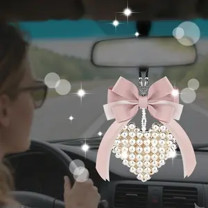 Cute Pearl Heart Butterfly Car Hanging Ornament, Interior Rearview Mirror Decoration, Adorable Car Accessory, Stylish Car Decor, Boujee Car Accessories, Girly Car Accessories