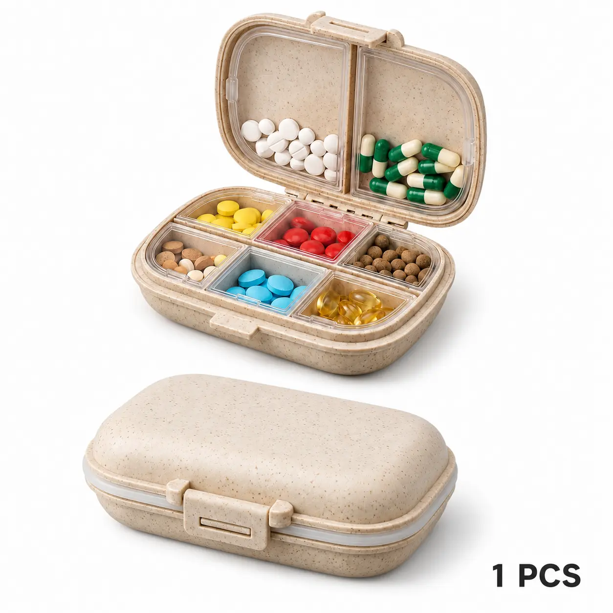 Portable Sealed Pill Organizer, Compact Travel Pill Case for Vitamins, Tablets, Capsules, Supplements, Purse, Pocket, Office & Daily Use