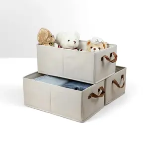 Foldable Thick Linen Fabric Clothes Storage Bins with Reinforced Handles - Collapsible Leather-Accent Cabinet/Racks Organizer Boxes, Portable Bedroom Wardrobe Baskets for Clothing Pants Toys Easter -- henna wicker basket
