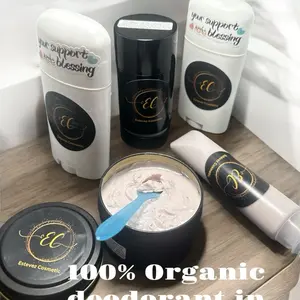 Organic  Deodorant in cream and stick enrich sodium bicarbonate , cocoa butter, stearic acid, karite butter coconut Oil, Vegetable Glycerin, white clay, cornstarch , aloe Vera gel, tea tree essential oil.
