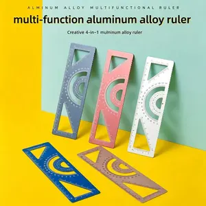 4-In-1 Aluminum Alloy Multi-Functional Ruler, Straightedge + Triangle + Protractor, Ideal for Students and Designers, Drawing Tool Set