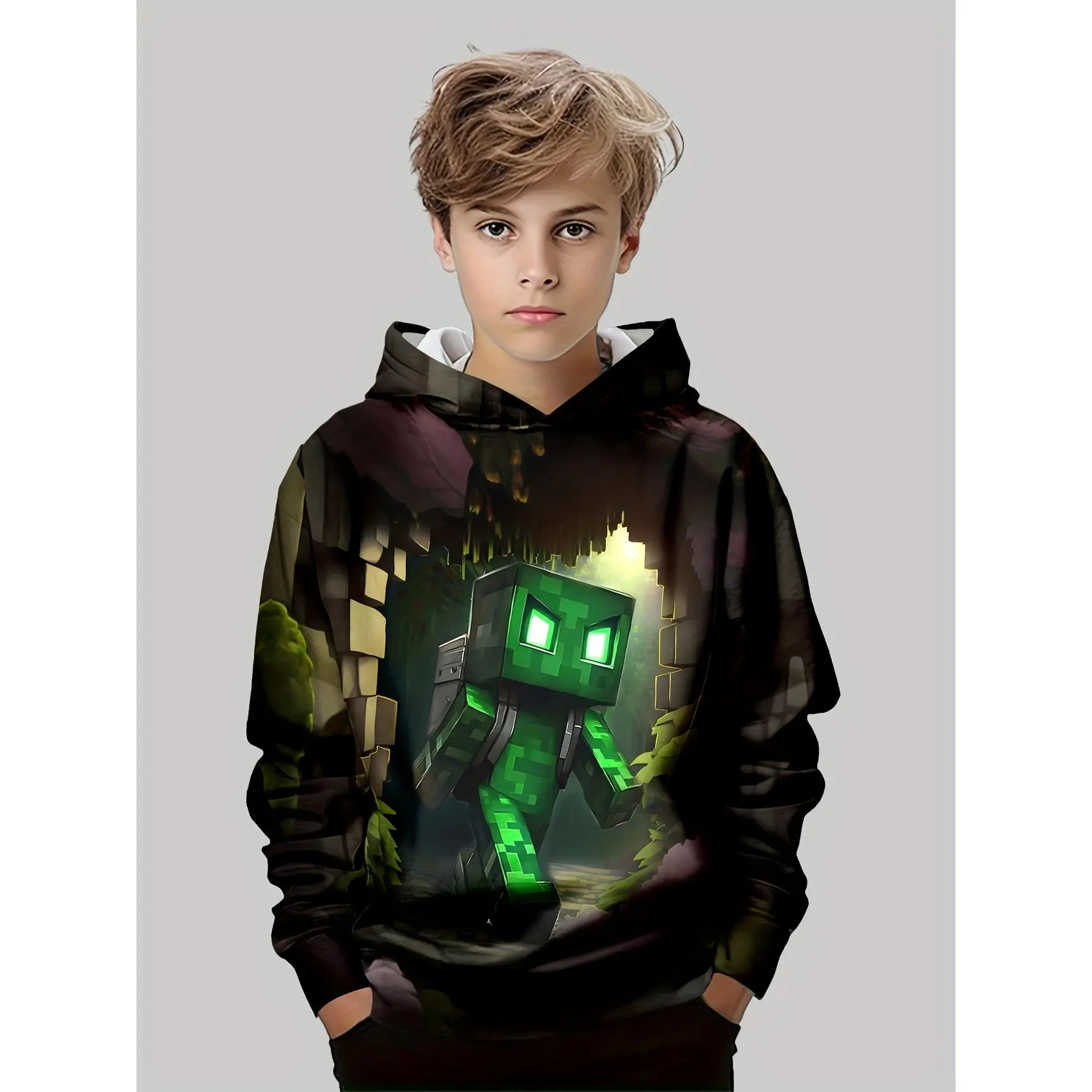 [3D Printed Pullover] Boys' 3D Printed Casual Pullover, Outdoor Leisure Sweatshirt for Boys