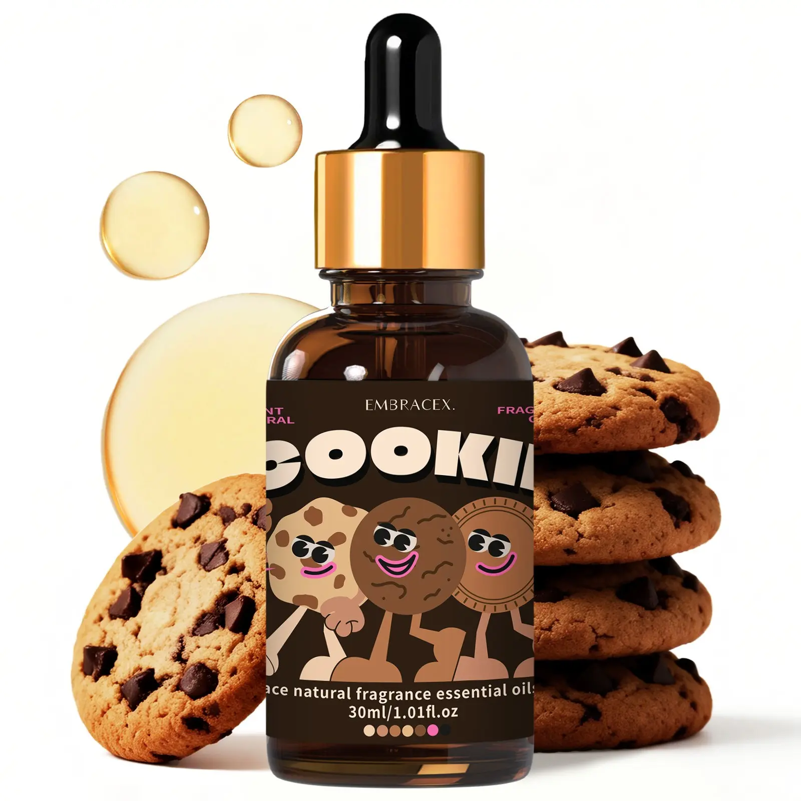 30ML Cookie Essential Oils, Food Grade Scented Oil with Dropper, Humidifier Diffuser, DIY Soap Candle Bath Car Air Freshener, Home Scent