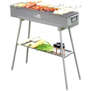 Charcoal Grills Commercial Quality Portable Multiple Size Hibachi BBQ Lamb Skewer Folded Camping Barbecue Grill for Garden Backyard Party Picnic Travel Outdoor Cooking Use(31.6X7.1X5.1 Inch) Liang Zai Industry