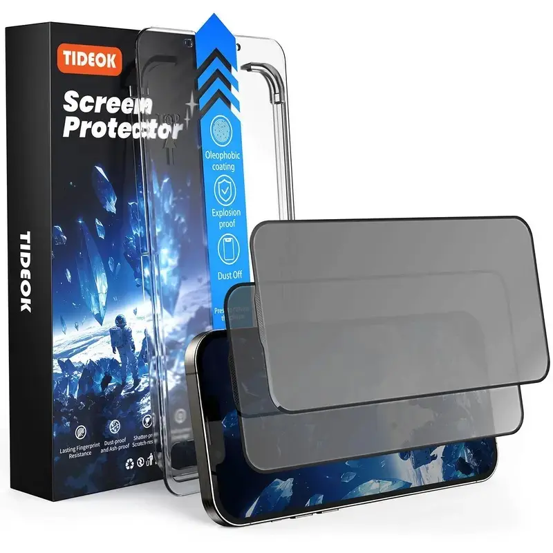 2 Pack Anti-spy/ HD high-aluminum black edge dustproof Screen Protector for iPhone 16ProMax/15/14/13series Tempered Glass, bubble-free Military-Grade Shatterproof Protection, Fast&Easy Installation, Scratch Resistant, Anti-Spy Privacy Film