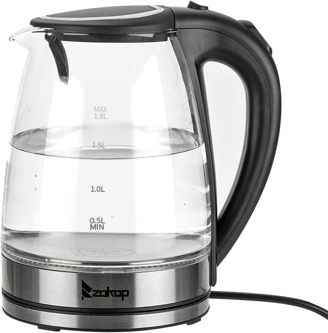Zokop Glass Electric Kettle, 1.8 Liter Cordless with LED Light, Glass Tea Kettle & Hot Water Boiler,Auto Shut-Off and Boil-Dry Protection (Style 2-1.8