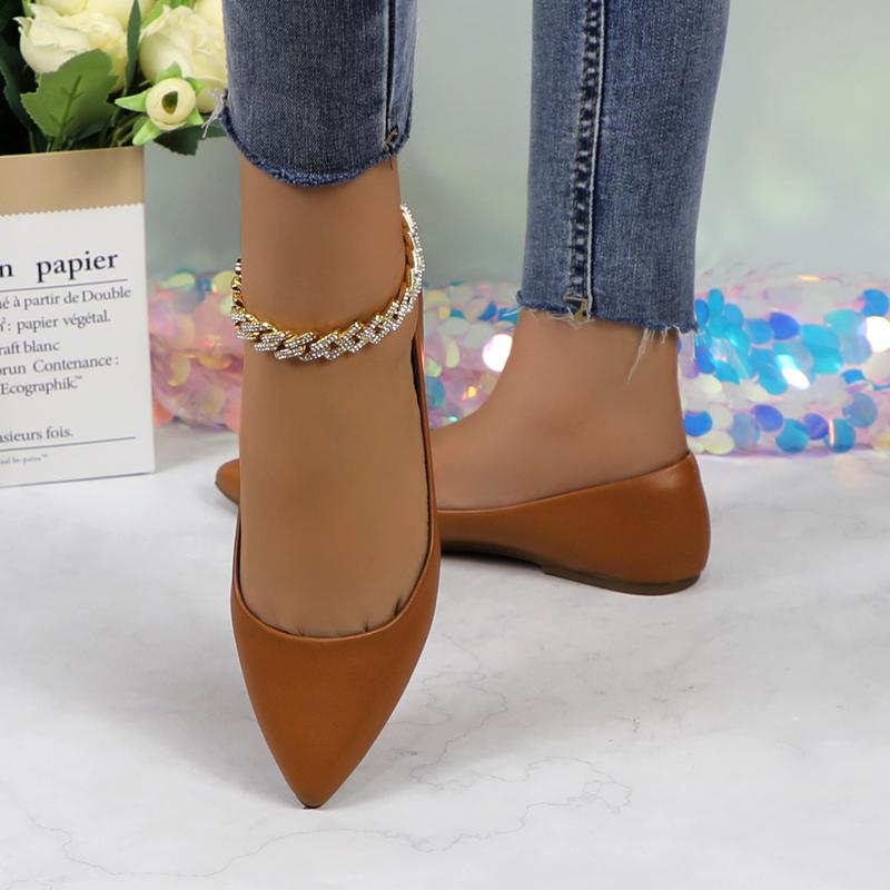 Women's PU Leather Pointed Toe Ballet Flats Solid Color Elegant Breathable Plain Flat Walking Shoes Comfortable Lightweight Non-slip Soft Slip-on Casual Girl Ballerina Footwear for Work Office Daily Wear DB