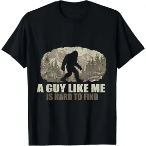 Men's Bigfoot/Sasquatch humor Graphic T-Shirt - Short Sleeve Crew Neck Regular Fit Casual Wear | Soft & Breathable Fabric, Durable Print, Everyday Comfort, Machine Washable, humorous and rustic forest with mountains and trees, featuring a silhouette of