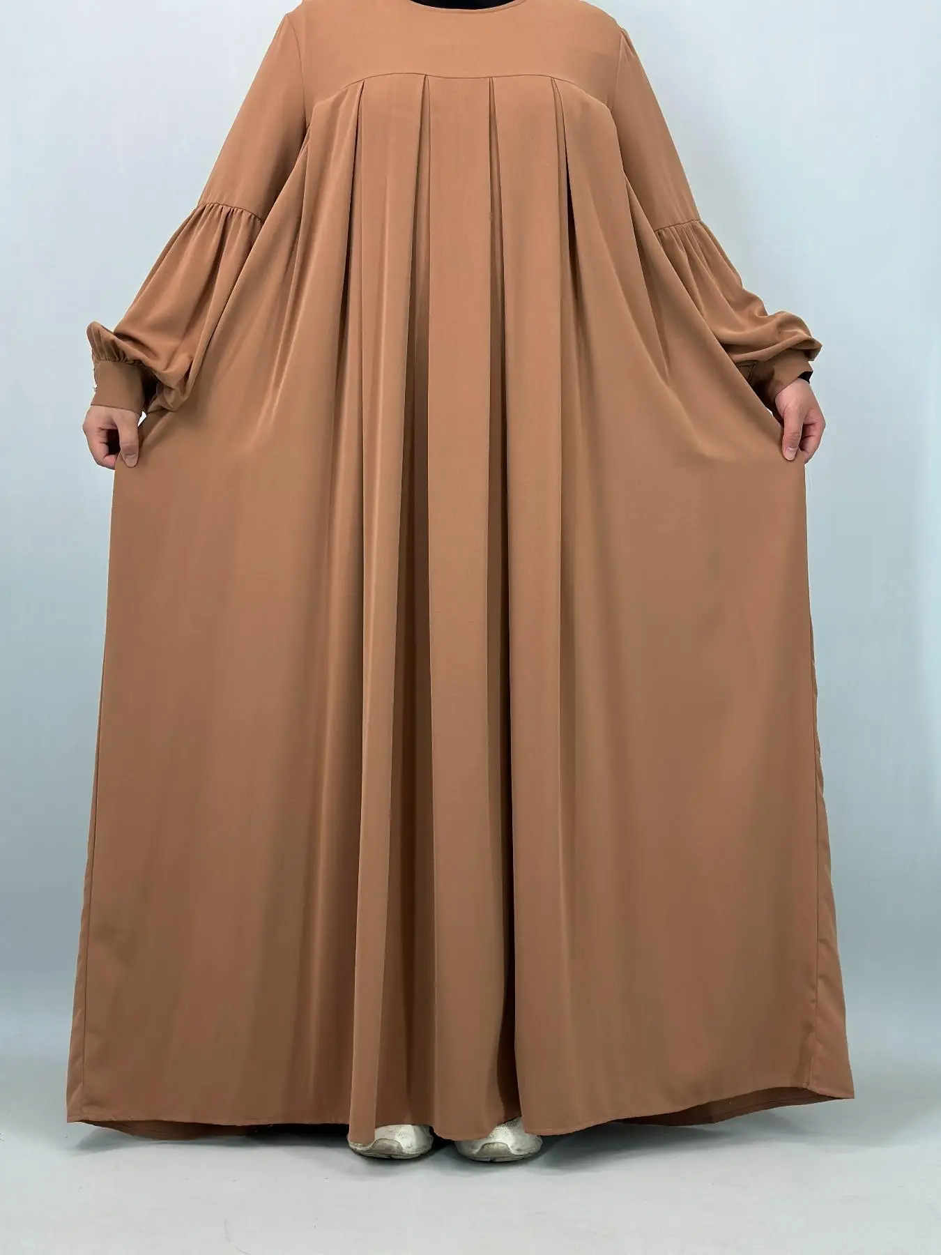 Women's Solid Color Round Neck Long Sleeve Dress, Elegant Fashion Casual Crew Neck Dress for Daily Outdoor Wear, Muslim Clothing for All Seasons