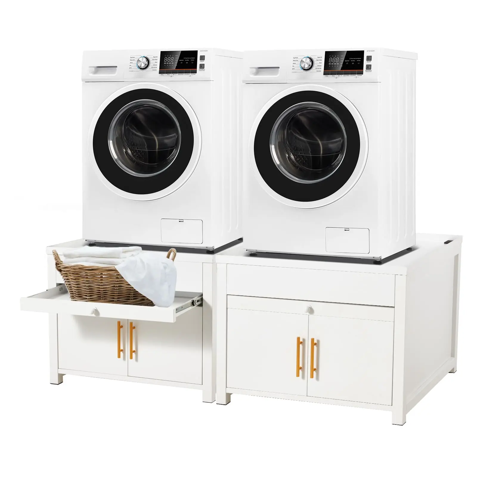 YODOLLA Laundry Pedestal, 700 LBS Capacity Washer Dryer Pedestal, Heavy Duty Shock-Proof Washer Pedestal, Washer and Dryer Stand with Pull-Out Shelf Hidden Storage Drainage (2 PCS)