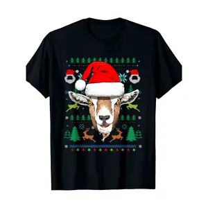 Ugly Christmas Goat Shirt Xmas Farm Animal Farmer Goat Lover 100% Cotton T-Shirt boyfriend  tees