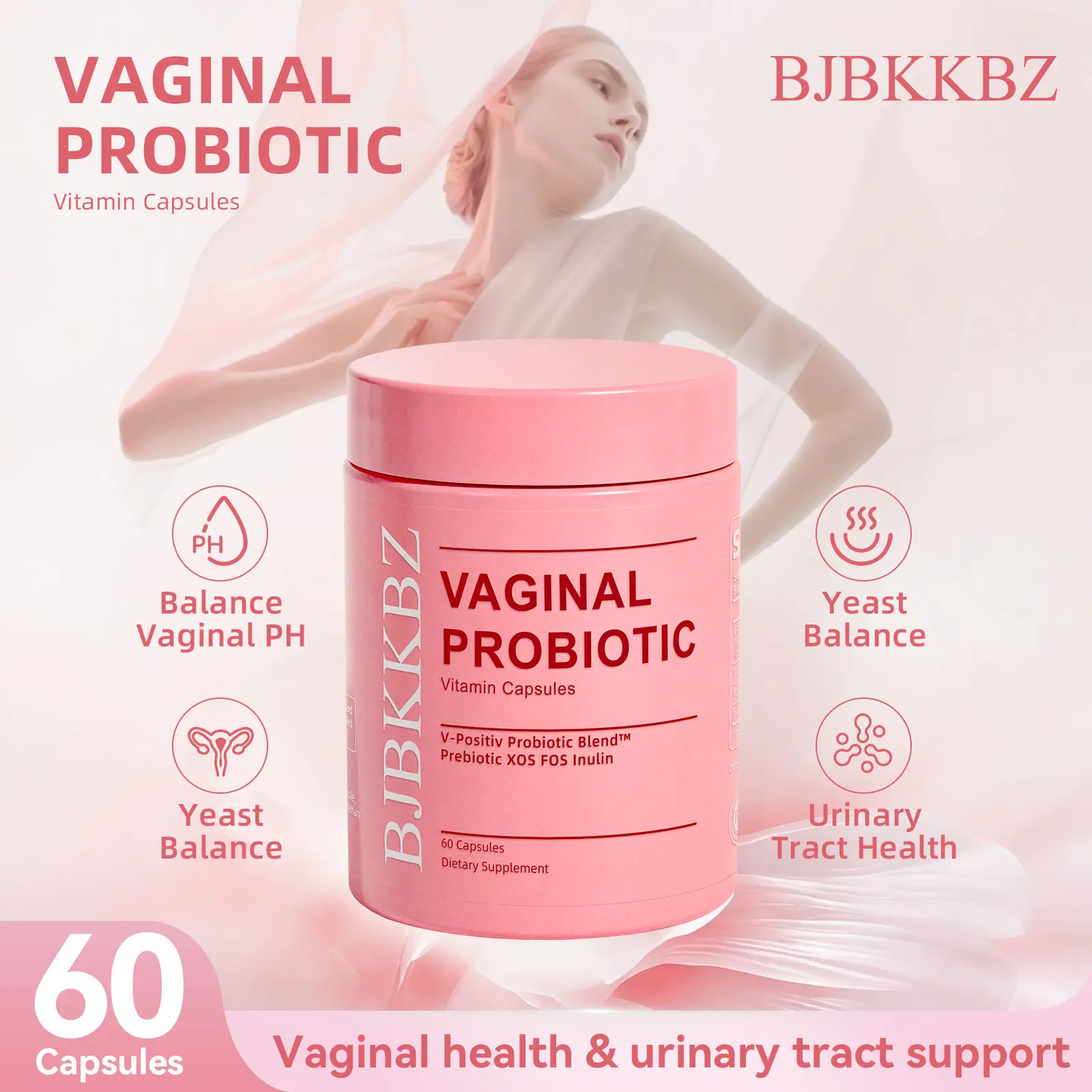 Women's Edible Vaginal Probiotic Vitamin Capsules with Prebiotic XOS FOS Inulin Supports Vaginal pH and Yeast Balance and Urinary Tract Health 60 - Count Dietary Supplement lymph system support supplement candida gym