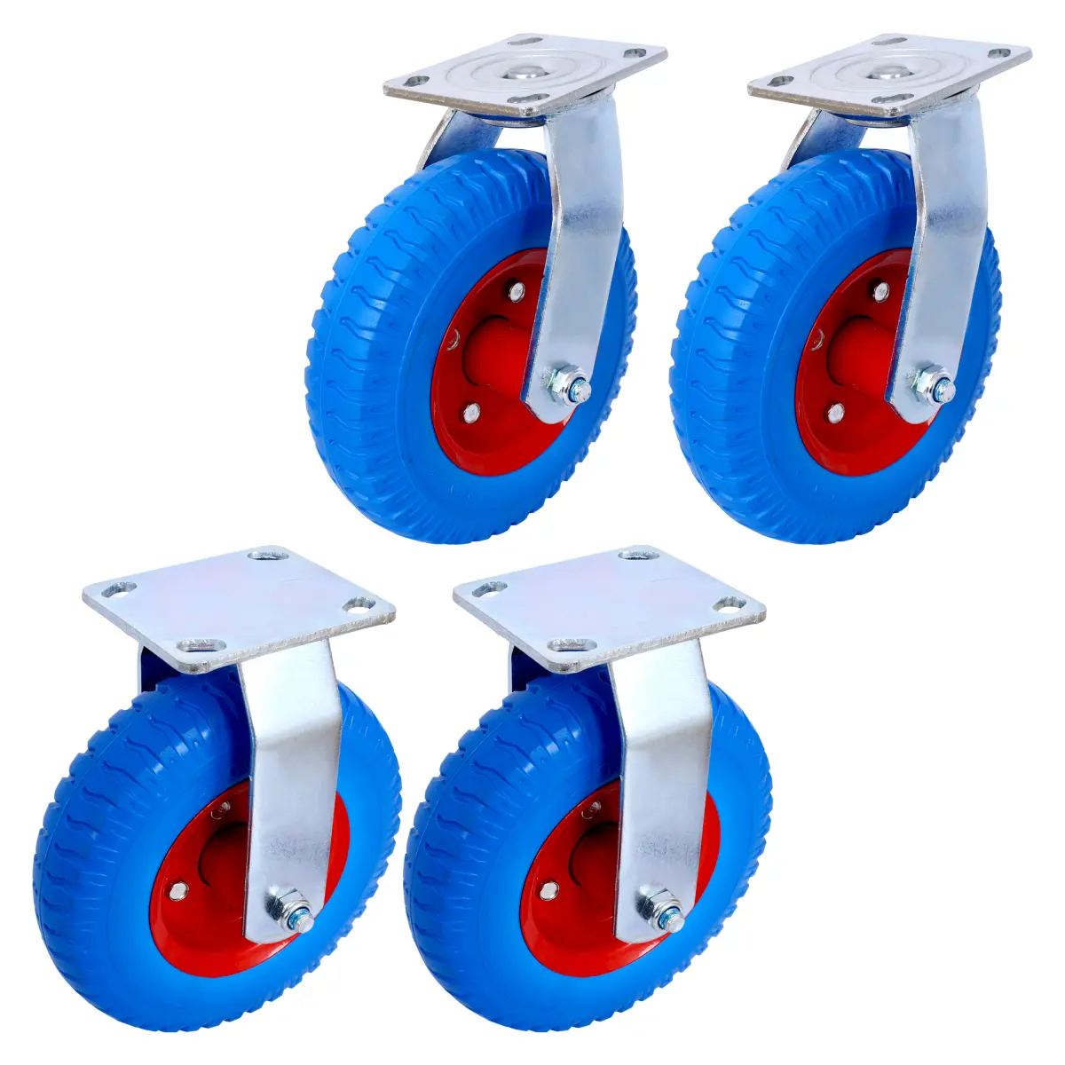 8 Inch Flat Free Caster Wheels Set of 4 2 Swivel & 2 Fixed Casters 220LBS Per Wheel Industrial PU Roller Bearing Ribbed Tread 5/8 Inch Bore Shock Absorbing Quiet Moving Wheel for Furniture Cart Warehouse Hospital