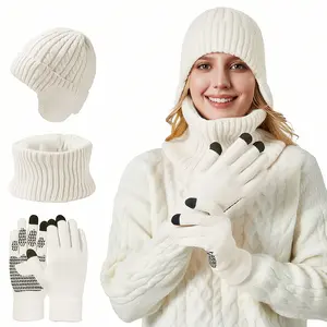 SeSe Code Womens Beanie Hat Scarf Gloves Set, Soft & Warm, Touchscreen Gloves, Ear - covering Design for Winter Outdoor & Daily Wear