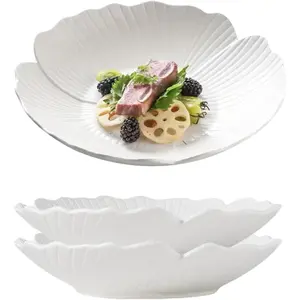 Set of 3- Style Flower Petal Shaped Porcelain Dinner Plates, Versatile Circular Serving Plates for Breakfast, Salad, Steak Dinner, PL019 (10 Inches, White)