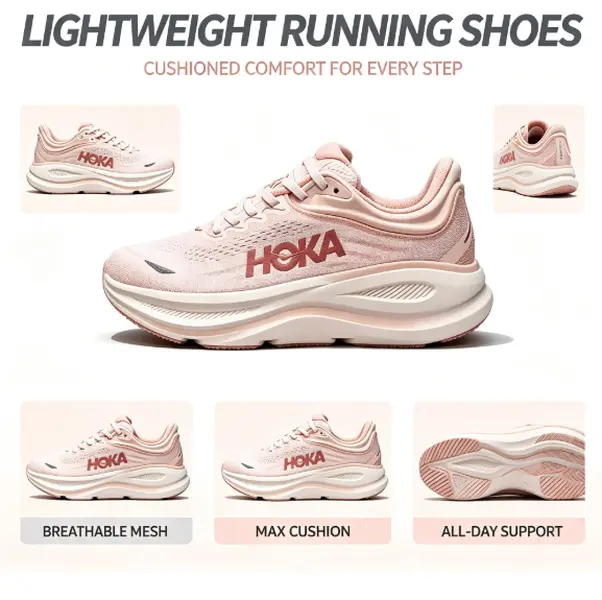 Nude Pink Mesh Thick Cushion Running Sneakers Ultra Soft Midsole Non Slip Outdoor Hiking Road Walking Sports Footwear Unisex