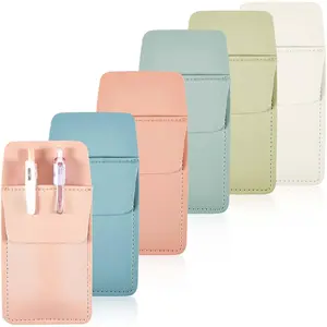 6 Pcs Faux Leather Pocket Protector Multipurpose Pen Holder Pouch Pocket Saver for Shirts Pants Lab Coats, 6 Colors Ideal Nurses Day Gift for Hospital Office