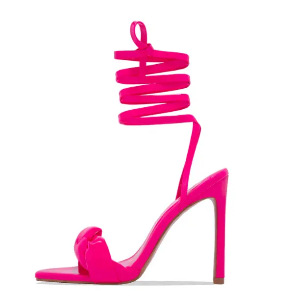 Neon Pink Heeled Sandals | Patent Leather Lace-up High Heel - Zenni