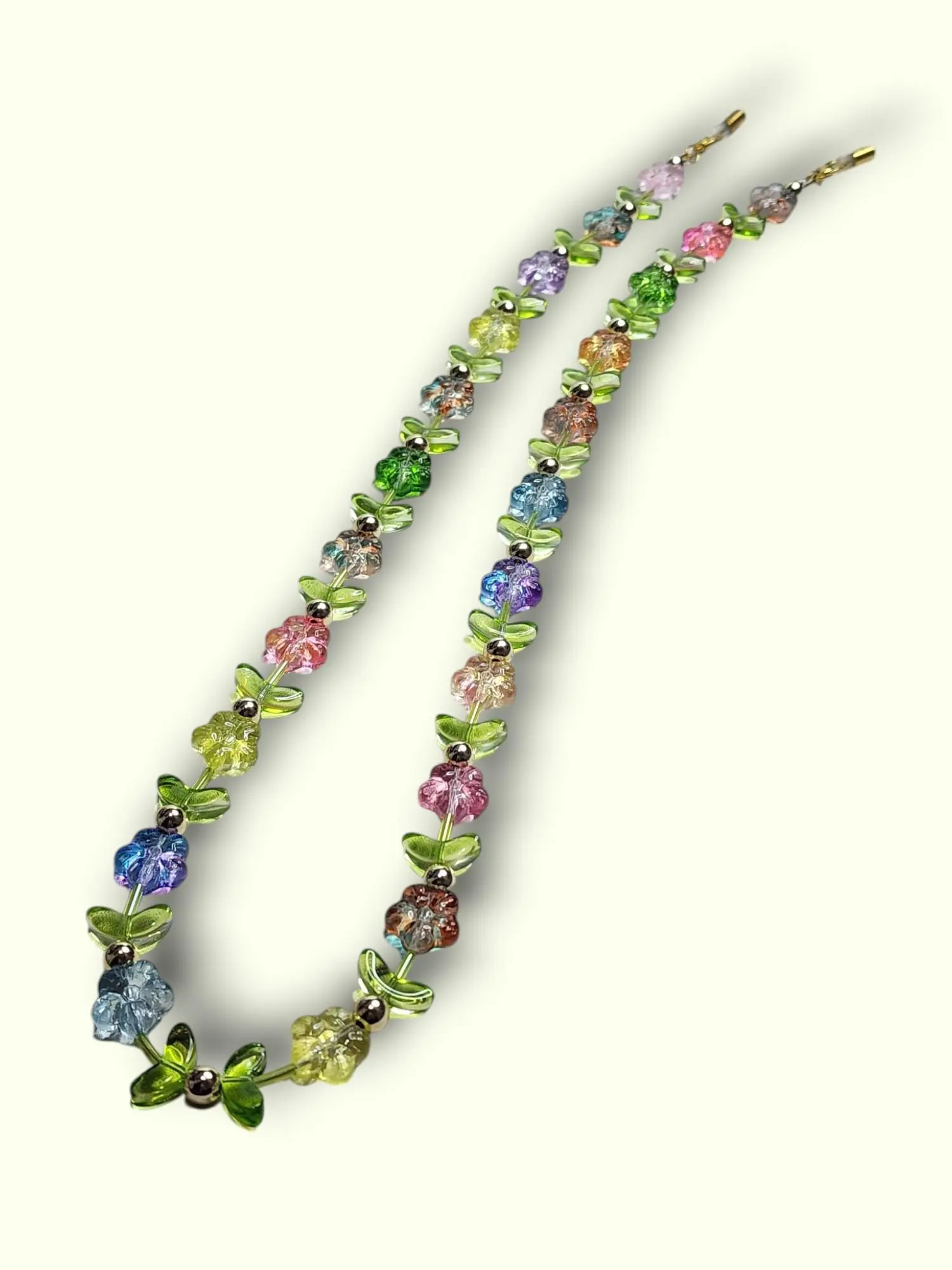 'Flower Child' Eyeglass & Sunglass Chain Lanyard, Glass Beads & Multicolored Flowers Design, Daily Necklace Accessory, Hypoallergenic for Sensitive Skin