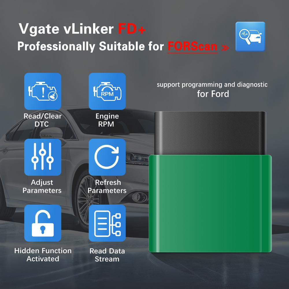 Vgate vLinker FD+ FORScan OBD2 Scanner, Ford MS-CAN Car Diagnostic Tool, Hidden Function Activate for Ford Lincoln Mazda