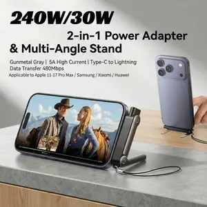 240W/30W USB C OTG Adapter With Stand 90 Degree Type C Female to iP Male Converter For iPhone 17 16 Macbook Xiaomi Samsung