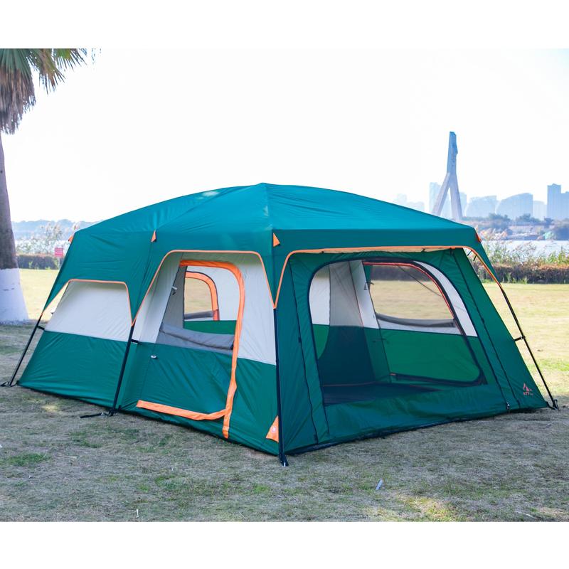 Extra Large Tent 6-10-12-14 Person(a) Family Cabin Tents 2 Rooms 3 Doors And Windows With Mesh Straight Wall Waterproof Double Layer Big For Outdoor Picnic Camping Gathering