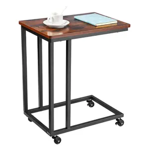 fathersdaygift VEVOR C Table, C Shaped Sofa Side Table with Metal Frame Rolling Casters, Portable C Shaped End Stand for Living Room Bedroom Office, 19.69x 13.78x 23.82 inches Laptop Side Tables, Brown and Black