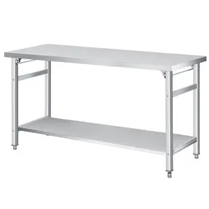 60''×24'' Stainless Steel Worktable, Folding Commercial Prep Table – 920 lbs Load – Heavy‑Duty Folding Table with Adjustable Undershelf & Feet – Double Tier Portable Workstation for Kitchen & Garage