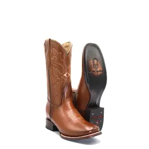 2565013158 - Vaquero Signature Men's Wide Square Toe Boots Flor Entera Canela Difuminado