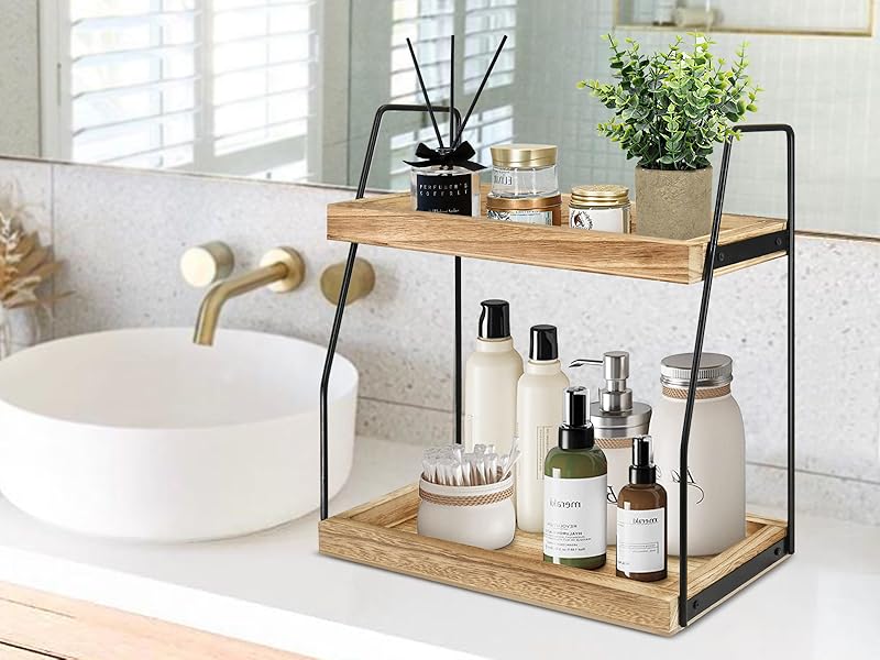 Lzhevsk 2-Tier Bathroom Countertop Organizer Vanity Tray, Bathroom Countertop Storage Shelf Cosmetic Organizer Holder, Bathroom Tray for Counter