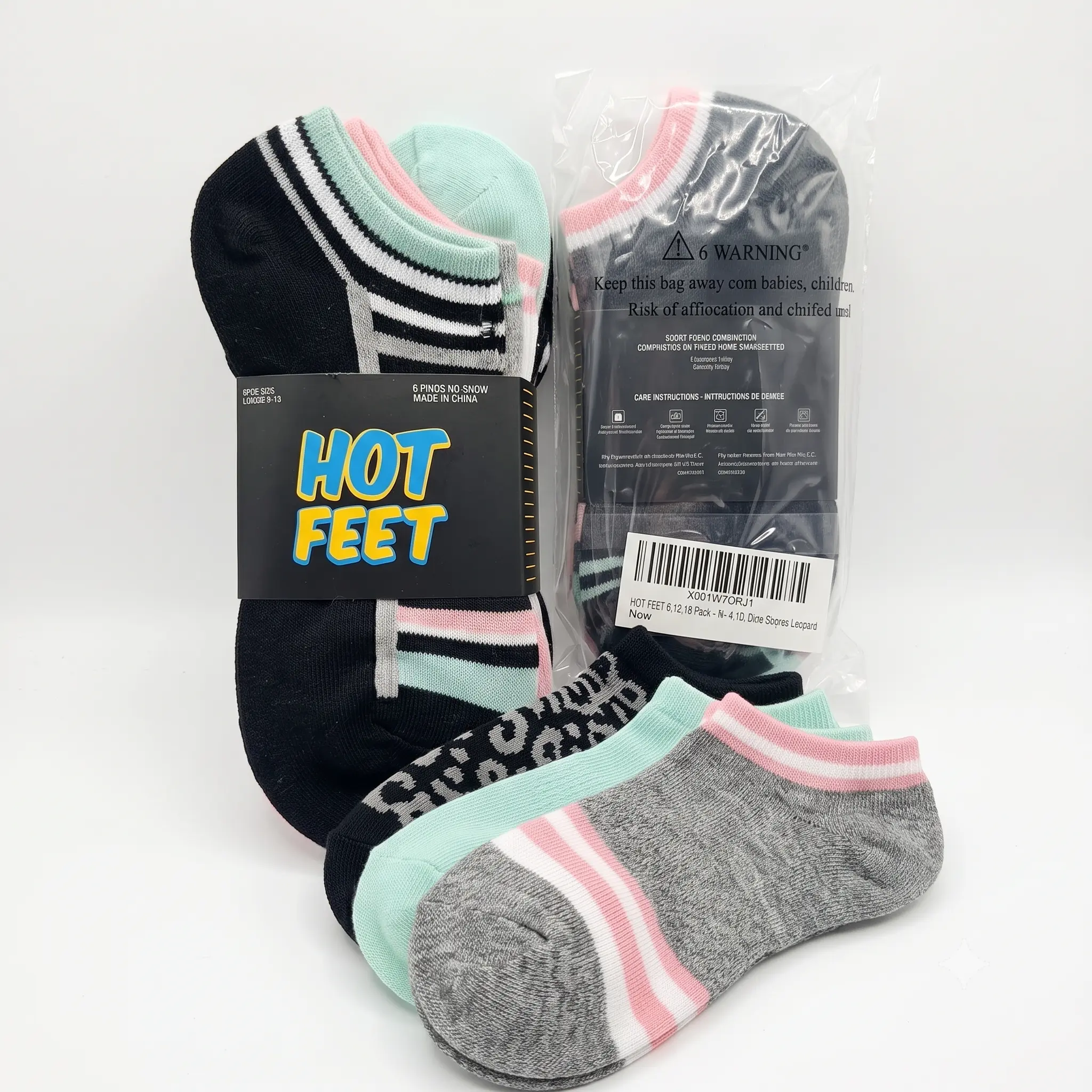 HOT FEET Women's No-Show Socks 6-Pack – Assorted Dots, Stripes, & Leopard Low-Cut Socks (Size 4-10)