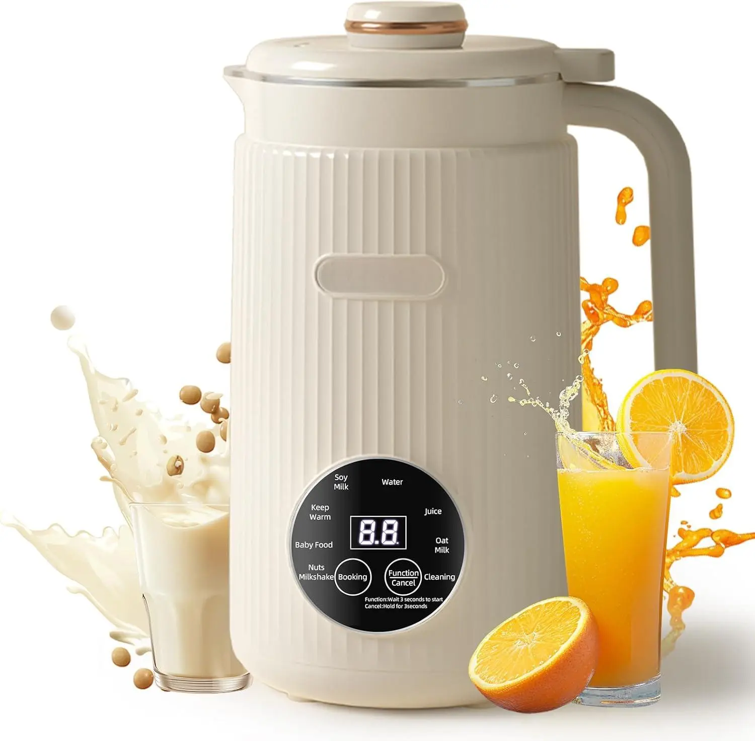 8-in-1 Nut Milk Maker with Intelligent LED Display Touch Control 12H Timer for Homemade Oat, Soup, Juice, Plant Based and Non Dairy Beverages