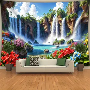 Waterfall Tapestry Nature Waterfall Backdrop Landscape Theme Wall Hanging Photography Background Scenic Decor for Living Room Bedroom Indoor Outdoor Home Decoration