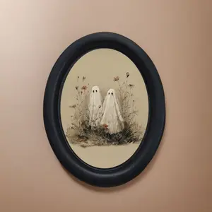Vintage Art Style Ghosts in Flower Pattern Unique Artwork Home Decor, Perfect for Halloween Christmas Thanksgiving, Wall Decoration for Room Office
